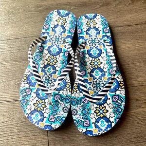 New Vera Bradley Blue and White Patterned Flip Flops
